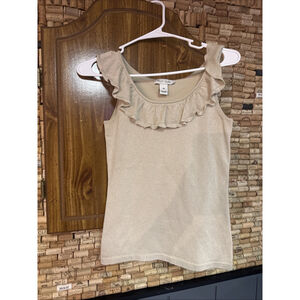 Vintage Y2K White House Black Market Gold Metallic Top Tank Ruffled sz XS